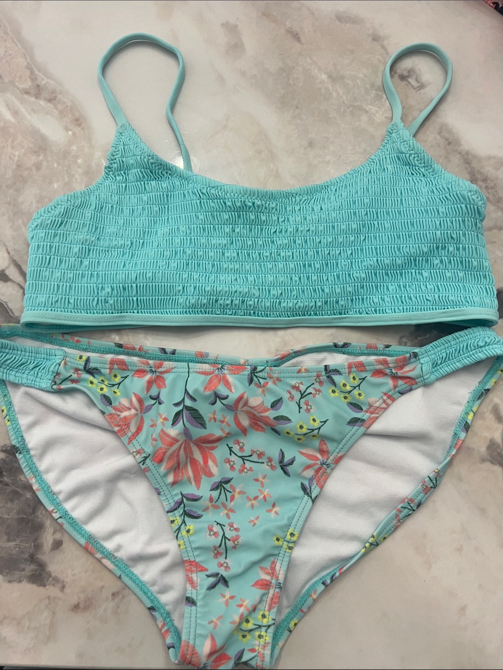 Aqua Floral Two-Piece Bikini Set